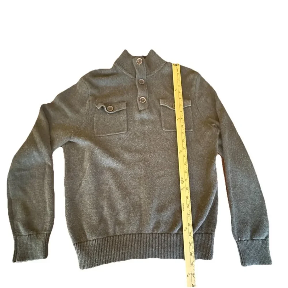 Banana Republic Men’s Sweater Sz M Button Mock Neck 100% Cotton Grey